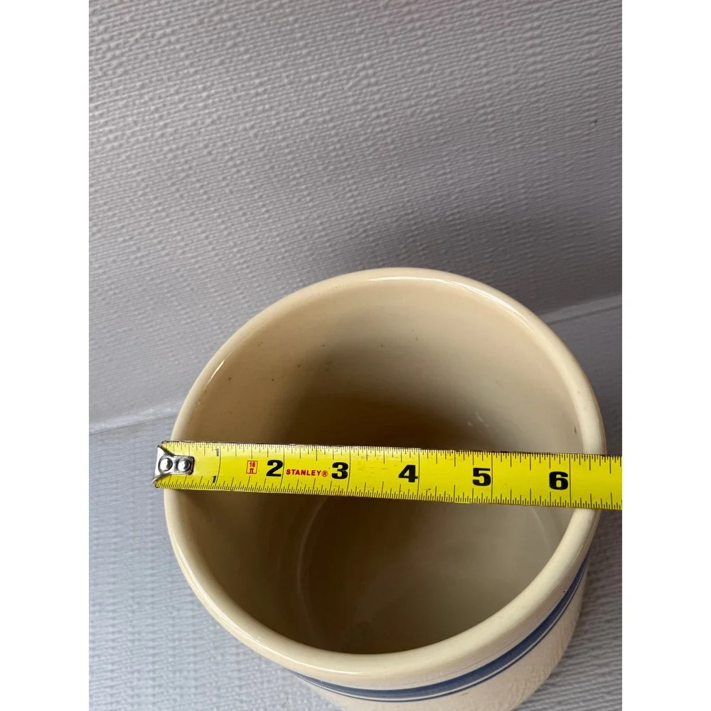 Stoneware Crock Blue Striped Cream Utensil Holder FP USA Roseville Ohio 2 Qt